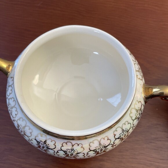 Eggshell Nautilus Cream Sugar Bowl W Lid Floral USA K47N6 F62N5 - Picture 9 of 16